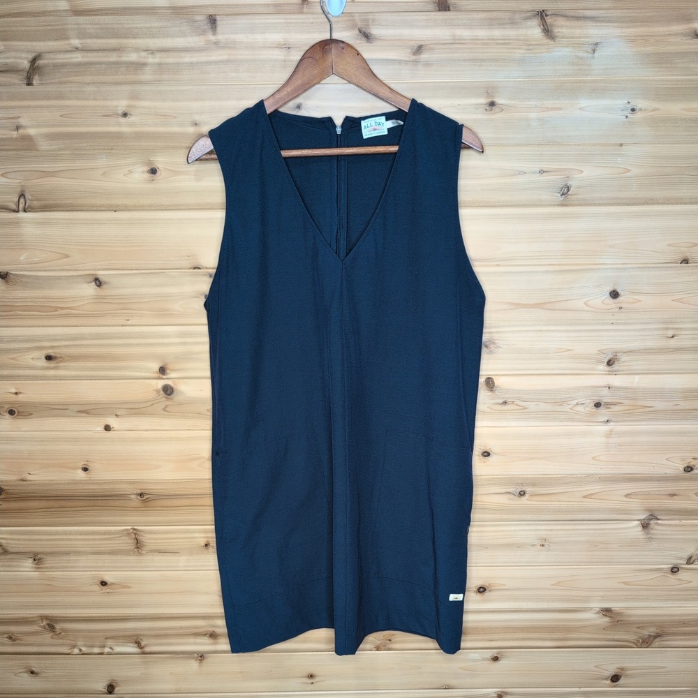 Faherty All Day Dress Womens XL Navy Blue V-Neck Sleeveless Shift WDU2471-NBZ